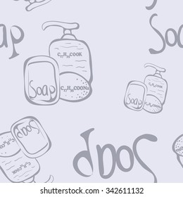The vector illustration with the chemical formulas of the soap components. The chemistry of soap infografics. Seamless background for your presentation, menu or card