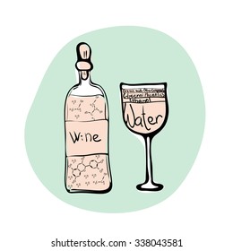 The vector illustration with the chemical formulas of the wine components. The chemistry of wine infografics