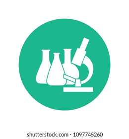 Vector illustration of chemical lab test tube and microscope icon. Micro biology laboratory flask symbol. Scientist laboratory equipment isolated.