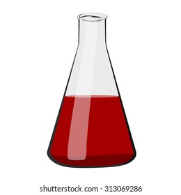 Vector illustration of chemical laboratory  flask with red liquid. Laboratory glass. Chemical flask icon