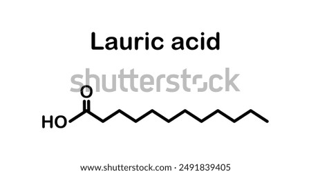 Vector illustration of the chemical molecular formula of lauric acid on a white background.
