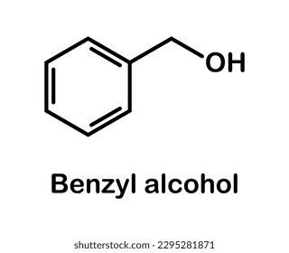 Vector illustration of chemical structure of Benzyl alcohol (C7H8O) on white background.