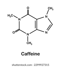 Vektorgrafik der chemischen Struktur eines Koffeinmoleküls auf weißem Hintergrund