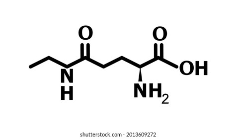 Vector illustration of chemical structure of Theanine on white background.