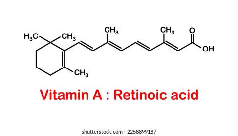 vector illustration of chemical structure of vitamin A (retinoic acid) on white background