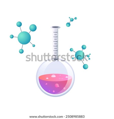 vector illustration of chemical tubes and atom molecules. design elements for education, teaching and learning and back to school themed banners. chemical tube filled with liquid