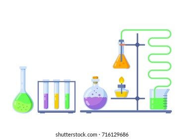 Vector illustration, chemistry icons set. Laboratory research infographics design elements. 