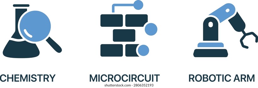 Vector illustration of chemistry microcircuit and robotic arm with earth globe
