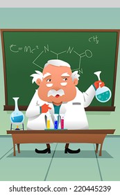 A vector illustration of chemistry professor working at the lab