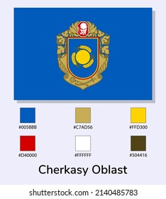 Vector Illustration of Cherkasy Oblast flag isolated on light blue background. Illustration Cherkasy Oblast flag with Color Codes. As close as possible to the original. ready to use, easy to edit. 
