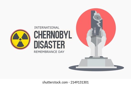 Vector Illustration Of Chernobyl Nuclear Power Plant Sarcophagus Building Monument With Nuclear Reactor Icon. International Chernobyl Disaster Remembrance Day Background, Banner, Or Poster.