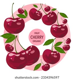 Vector illustration of cherries arranged in a circle white background.