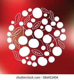 vector illustration of  cherries in circle shape design on abstract blurry background