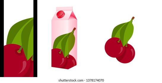 Vector illustration of cherries, framed in close-up to decorate a fruit juice packaging.