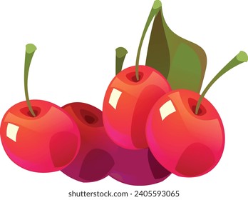 Vector illustration. Cherries photo realistic 3d icon isolated on white background.