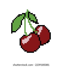 Vektorgrafik von Kirschen in Pixelkunst, rote Beeren flaches Design.