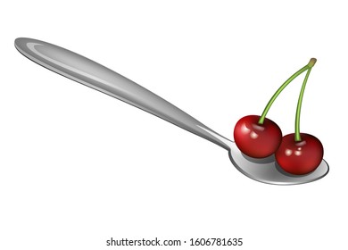 Vector illustration of cherry berries in a spoon