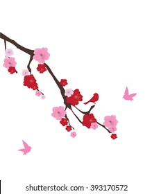 vector illustration of cherry blossom with birds