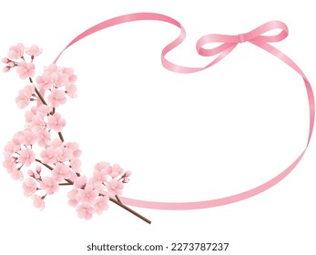 Vector illustration of Cherry blossom branch and ribbon frame (pink)