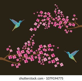 vector illustration of cherry blossom branches with birds