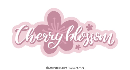 Ilustración vectorial de las letras del pincel de cerezo. Fondo estacional. Etiqueta de primavera, etiqueta adhesiva, plantilla de logotipo. Cartel de tipografía con letras de primavera. EPS 10