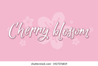Vector illustration of cherry blossom brush lettering. Seasonal background. Spring badge, card, invitation, banner template. Spring lettering typography poster. EPS 10