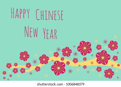 Vector illustration with cherry blossom and Happy Chinese New Year text. Vector banner of new 2018 in Chinese calendar. EPS 10