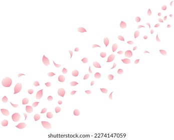 Vector illustration of Cherry blossom petals that flow from the upper right to the lower left (pale pink)