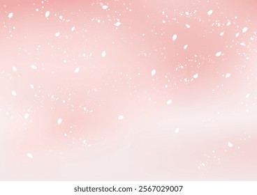 Vector illustration of cherry blossom petals fluttering against a pink gradient background. A4 size, horizontal.