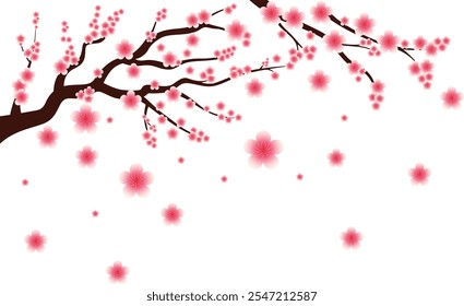 Ilustração vetorial de flor de cerejeira (flor Sakura) Branch com flores cor-de-rosa caindo, Festival da primavera, Ano Novo chinês