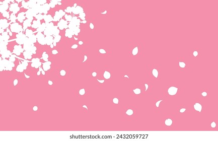 Vector illustration of Cherry blossom silhouette background with falling petals (pink)