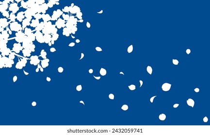 Vector illustration of Cherry blossom silhouette background with falling petals (blue)