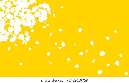 Vector illustration of Cherry blossom silhouette background with falling petals (yellow)