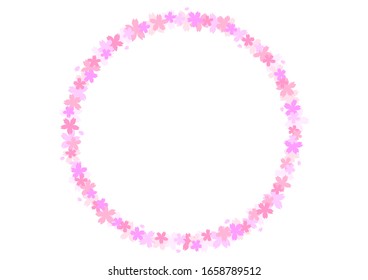 Vector illustration of cherry blossoms. Floral background. Circular frame.