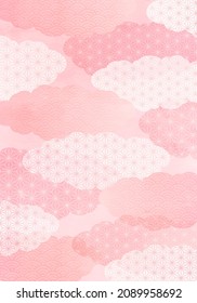 Vector illustration of cherry blossoms and Japanese pattern clouds