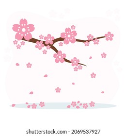 Ilustración vectorial de flores de cerezo con ramas. Apto para logotipos, camisas, elementos, etc.