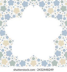Vector illustration of Cherry blossom-shaped frame filled with three-colored cherry blossom silhouettes (blue, green, yellow)