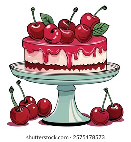 Vector illustration of Cherry cake clipart isolated on white background