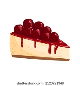 Ilustración vectorial, tarta de queso de cereza aislada en fondo blanco.