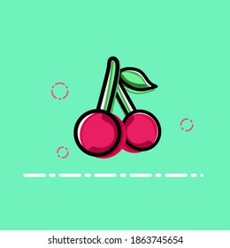 Vector illustration of cherry with color out of the line and surrounded by bubbles in incomplete icon style. Colored fruit icon. Fruit mascot design.