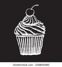 Vector illustration of a cherry cupcake