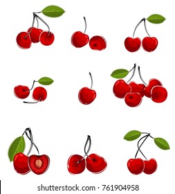 Vector illustration of cherry in different ways