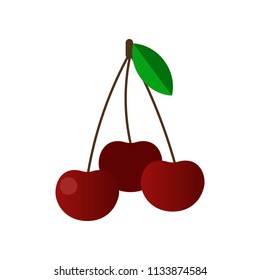 Vector illustration of a cherry. Fruit icon. Colorful flat design element for web sites banners, infographics, printed materials.