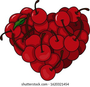 Vector Illustration Cherry in a Heart Shape Valentine Day Clip Art White Background