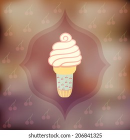 Vector illustration of cherry ice cream. transparency blend and gradient mesh background