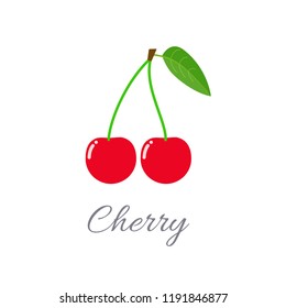 Vector illustration of cherry icon in flat style with title, isolated on white background
