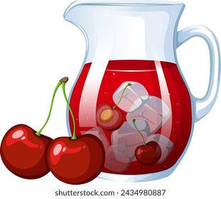 Vector illustration of cherry juice in a pitcher.