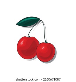 Vector illustration. Cherry, made in bright juicy colors. Can be used for sticker printing, book illustration, as an icon.