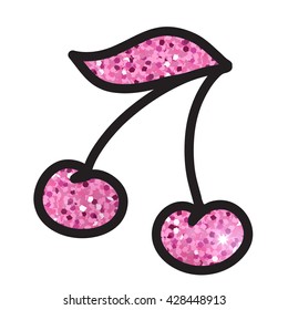 Vector illustration of cherry on white background. Element for design. Pink, black colors.