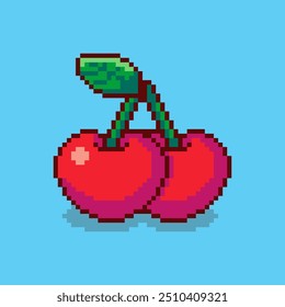 Ilustração vetorial de cereja com Pixel Art Design, perfeito para recursos de jogo projetos temáticos